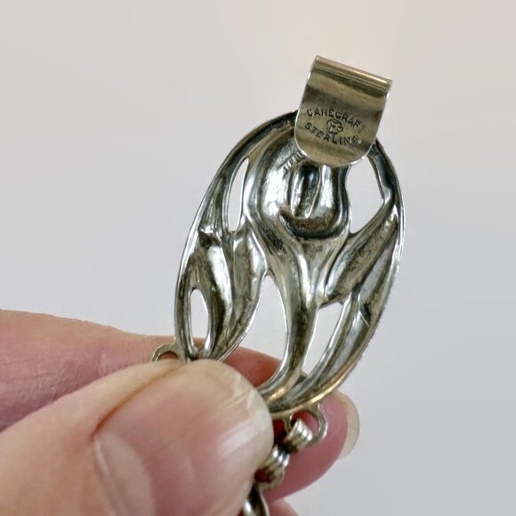 Vintage Danecraft Sterling Bracelet: Calla Lily Art Nouveau Style Repoussé Links - Picture 7 of 7